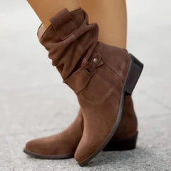Savannah Slouchy Buckle Ankle Boots in Dark Brown