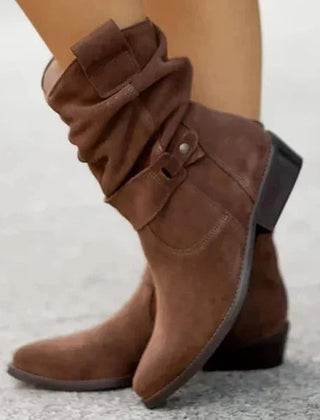 Savannah Slouchy Buckle Ankle Boots in Dark Brown
