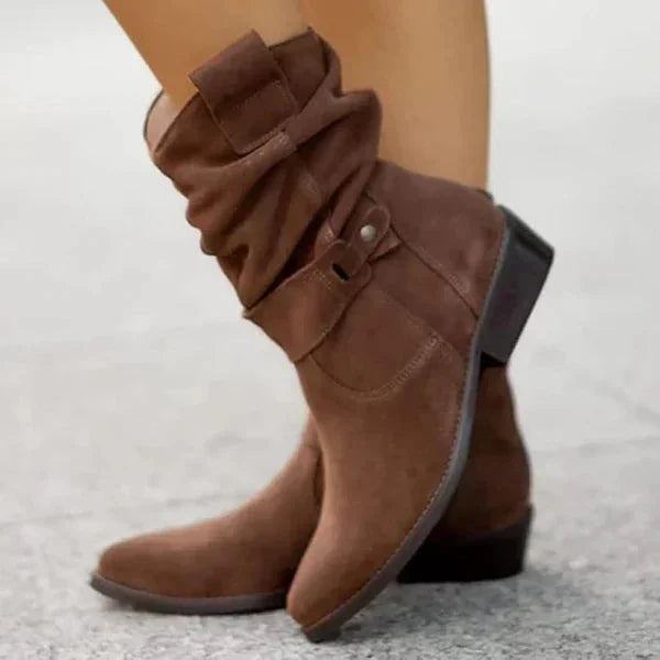 Savannah Slouchy Buckle Ankle Boots in Dark Brown