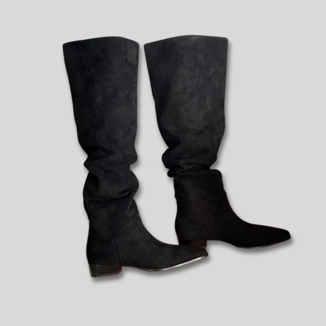 Selma Slouchy Pointed Toe Knee-High Boots in Black