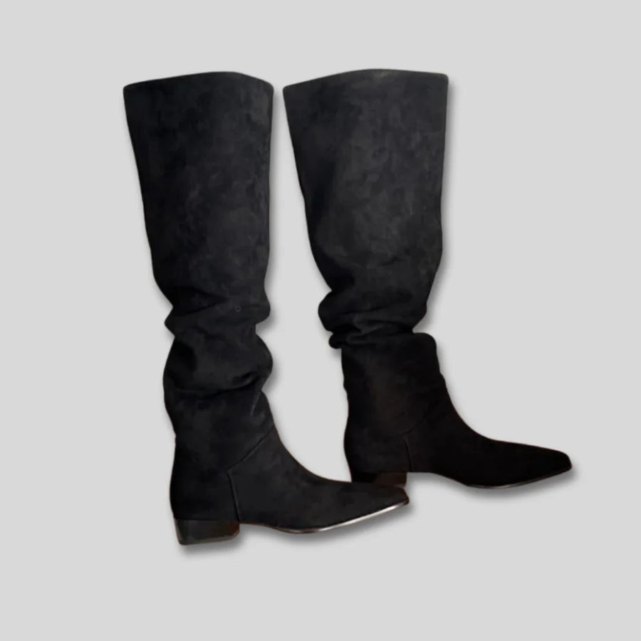 Selma Slouchy Pointed Toe Knee-High Boots in Black