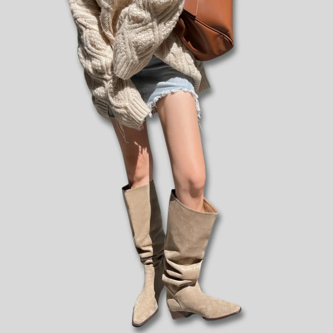 Selma Slouchy Pointed Toe Knee-High Boots in Light Brown