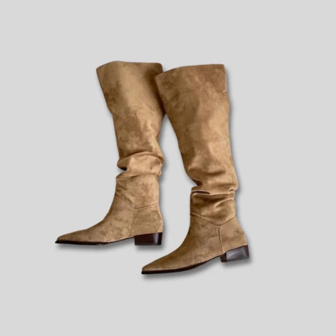 Selma Slouchy Pointed Toe Knee-High Boots in Light Brown