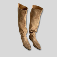 Selma Slouchy Pointed Toe Knee-High Boots in Light Brown