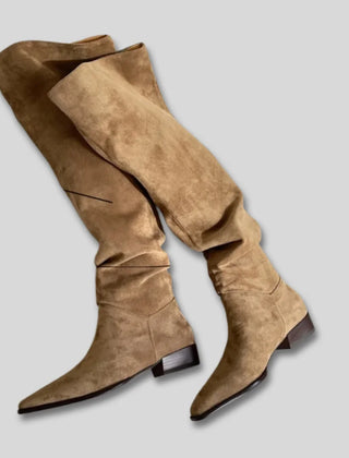 Selma Slouchy Pointed Toe Knee-High Boots in Light Brown