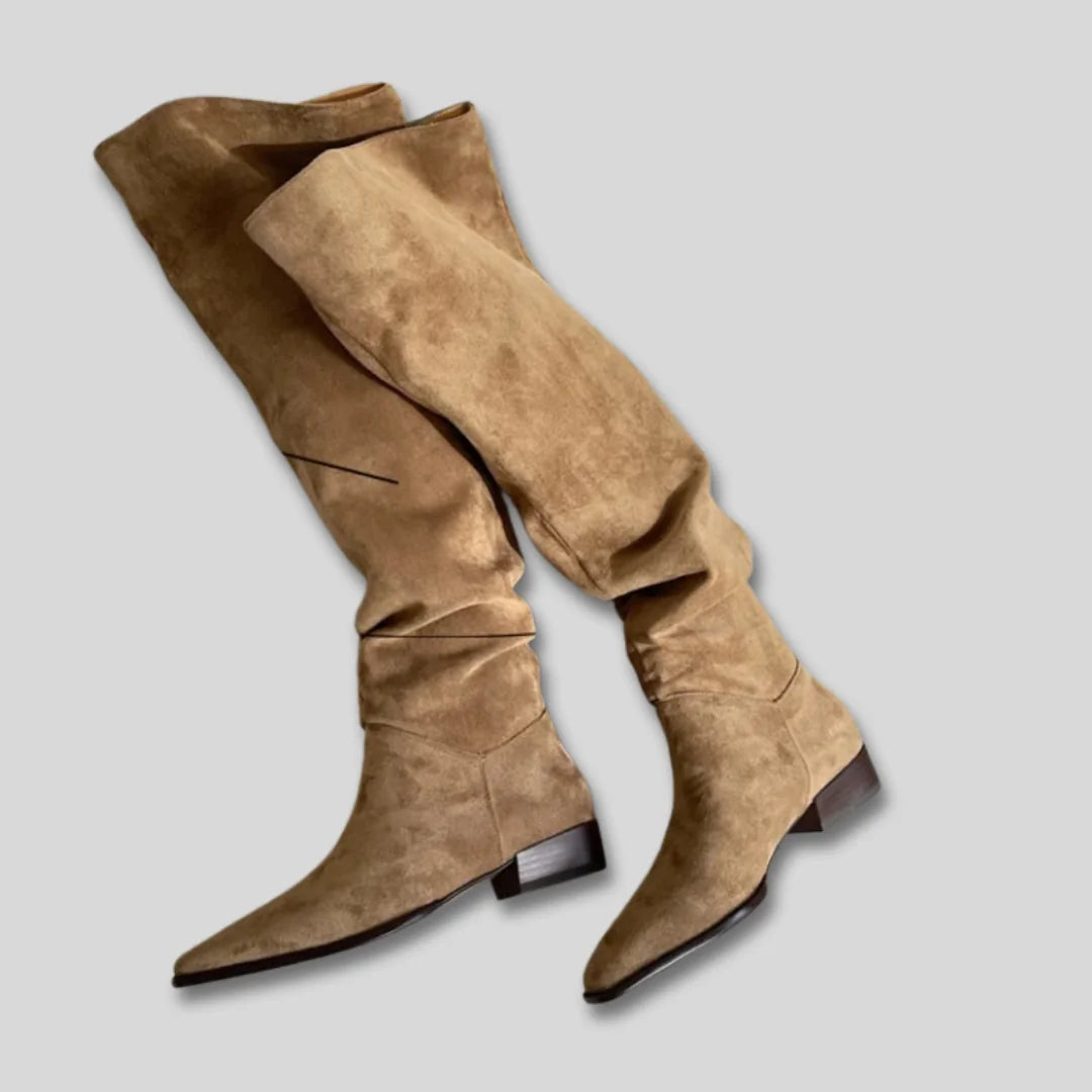 Selma Slouchy Pointed Toe Knee-High Boots in Light Brown