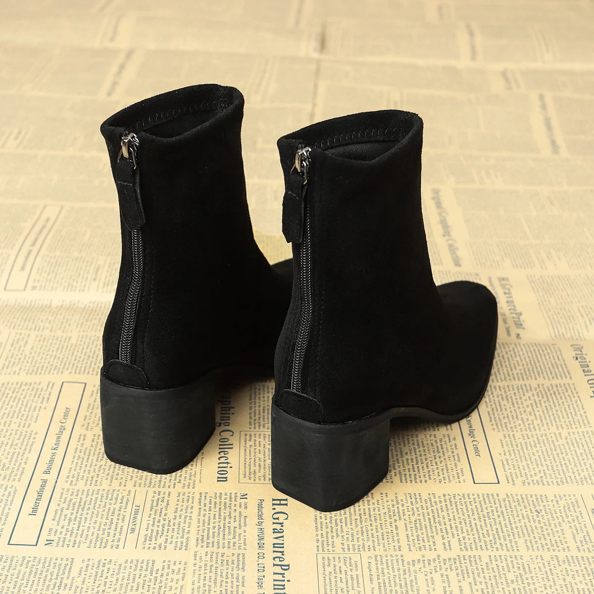 Serena Sock Fit Block Heel Ankle Boots in Black