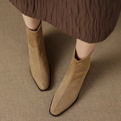 Serena Sock Fit Block Heel Ankle Boots in Camel