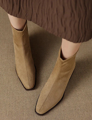 Serena Sock Fit Block Heel Ankle Boots in Camel