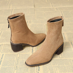 Serena Sock Fit Block Heel Ankle Boots in Camel