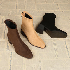Serena Sock Fit Block Heel Ankle Boots in Camel