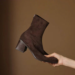 Serena Sock Fit Block Heel Ankle Boots in Brown