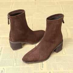 Serena Sock Fit Block Heel Ankle Boots in Brown