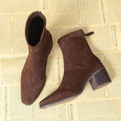 Serena Sock Fit Block Heel Ankle Boots in Brown