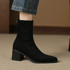 Serena Sock Fit Block Heel Ankle Boots in Black