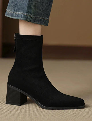 Serena Sock Fit Block Heel Ankle Boots in Black