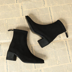 Serena Sock Fit Block Heel Ankle Boots in Black