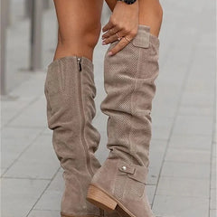 Shannon Relaxed Shaft Knee-High Boots in Taupe