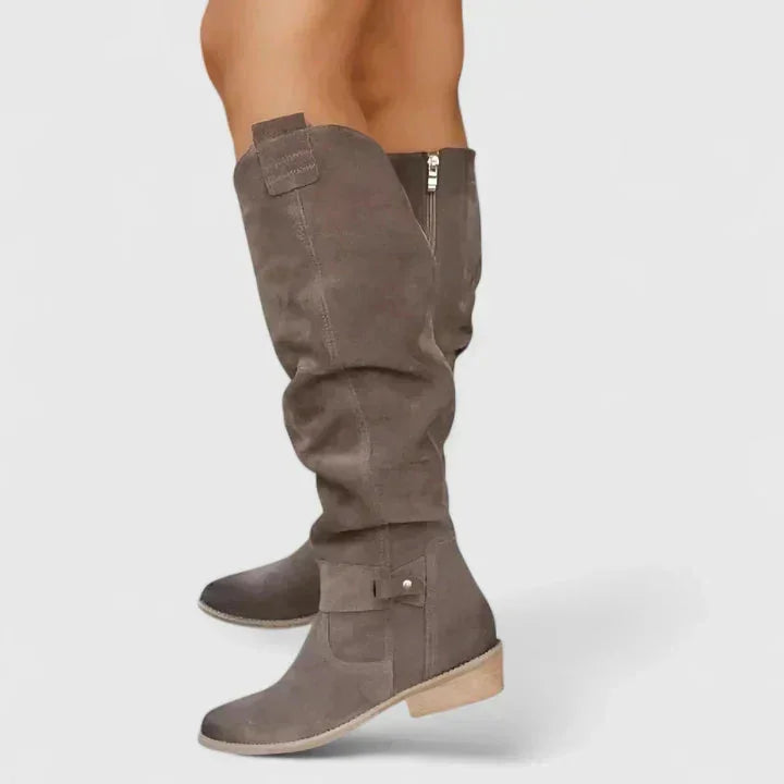 Shannon Relaxed Shaft Knee-High Boots in Taupe