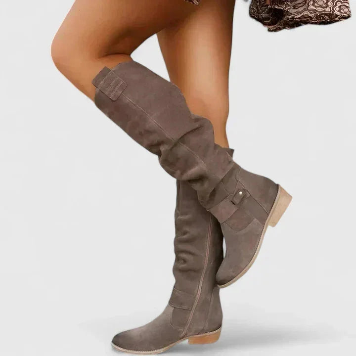 Shannon Relaxed Shaft Knee-High Boots in Taupe