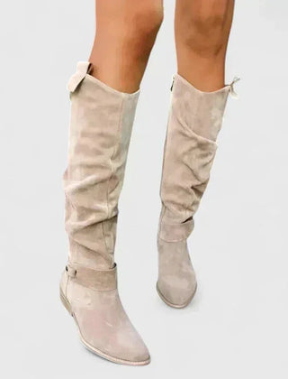 Shannon Relaxed Shaft Knee-High Boots in Beige