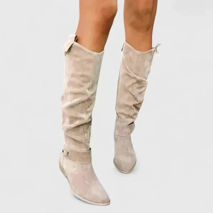 Shannon Relaxed Shaft Knee-High Boots in Beige