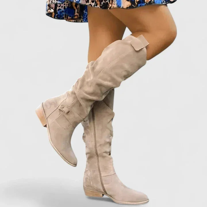 Shannon Relaxed Shaft Knee-High Boots in Beige