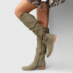 Shannon Relaxed Shaft Knee-High Boots in Olive Green