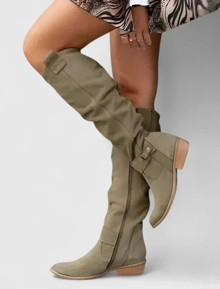 Shannon Relaxed Shaft Knee-High Boots in Olive Green
