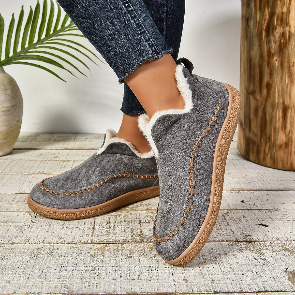 Sheila Slip-On Cozy Winter Boots in Grey