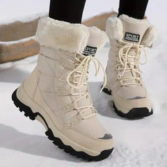 Shirley Lace-Up Faux Fur Winter Boots in Beige