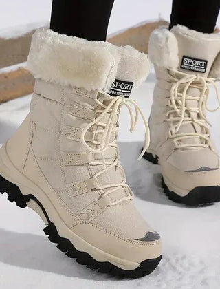 Shirley Lace-Up Faux Fur Winter Boots in Beige