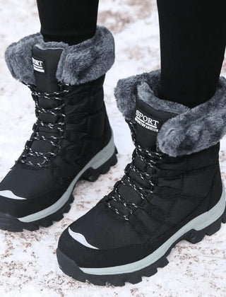 Shirley Lace-Up Faux Fur Winter Boots in Black