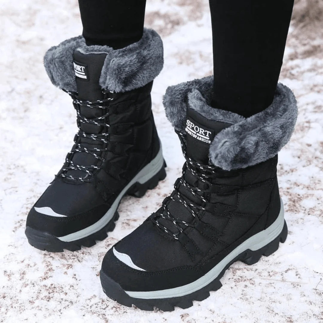 Shirley Lace-Up Faux Fur Winter Boots in Black