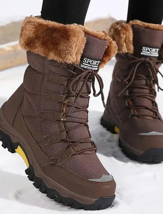 Shirley Lace-Up Faux Fur Winter Boots in Brown
