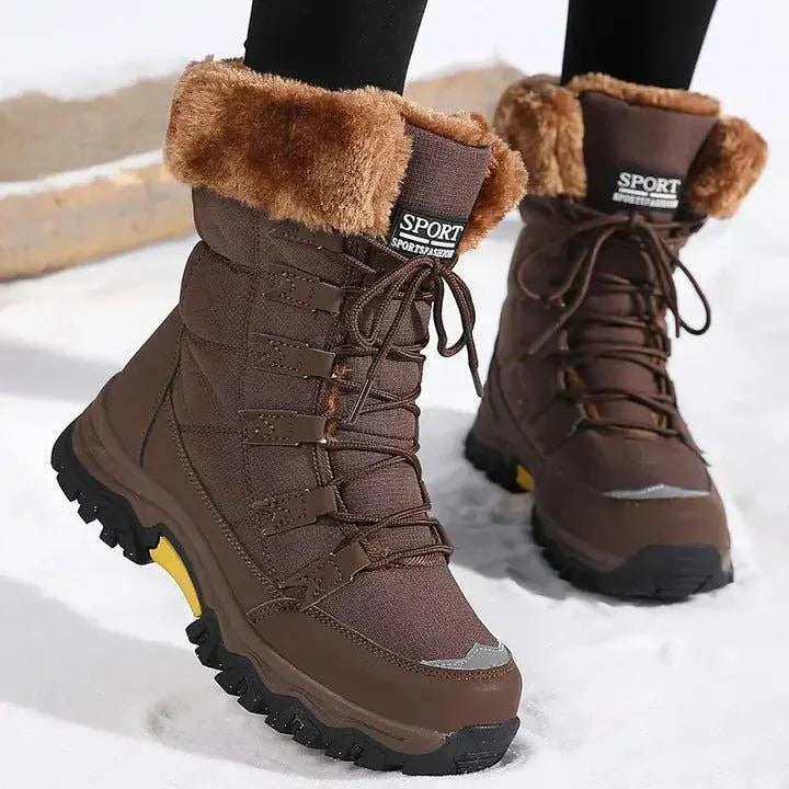 Shirley Lace-Up Faux Fur Winter Boots in Brown