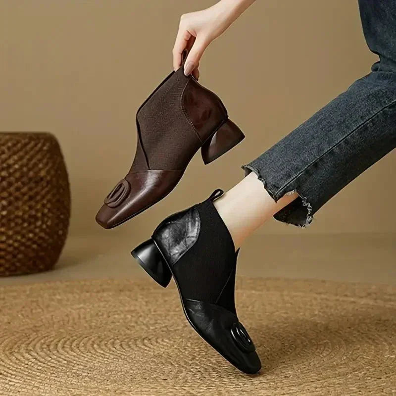Sienna Stretch Panel Ankle Boots in Black