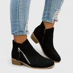 Simone Diagonal Zip Ankle Boots in Black