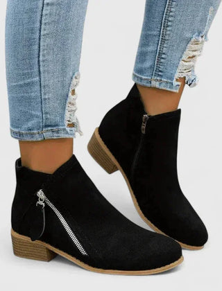 Simone Diagonal Zip Ankle Boots in Black