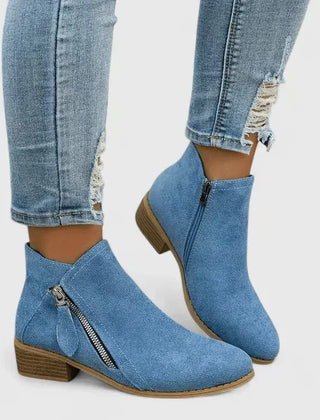 Simone Diagonal Zip Ankle Boots in Blue