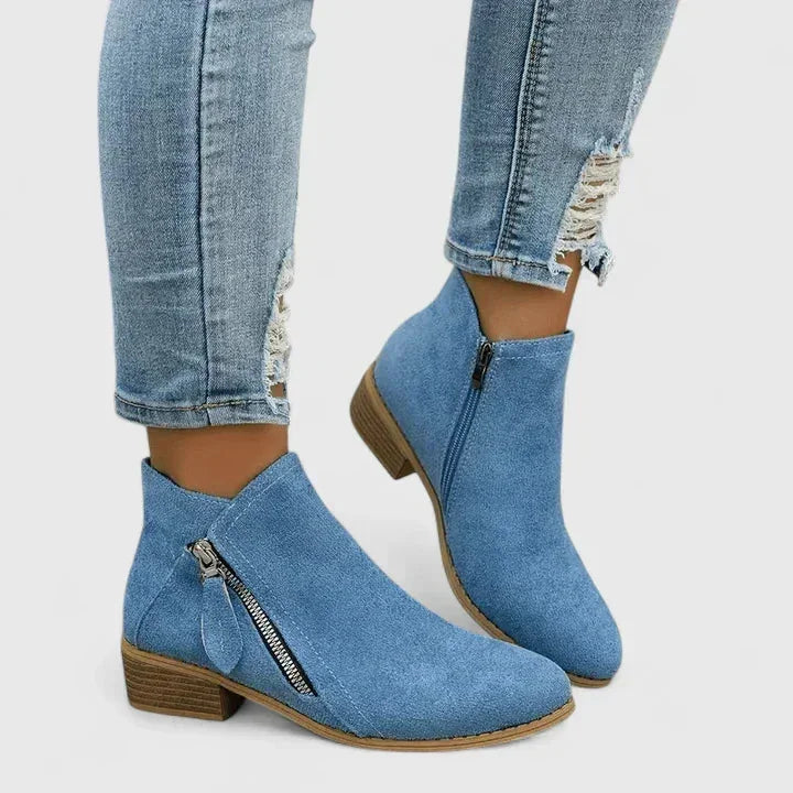 Simone Diagonal Zip Ankle Boots in Blue