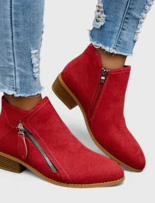 Simone Diagonal Zip Ankle Boots in Red