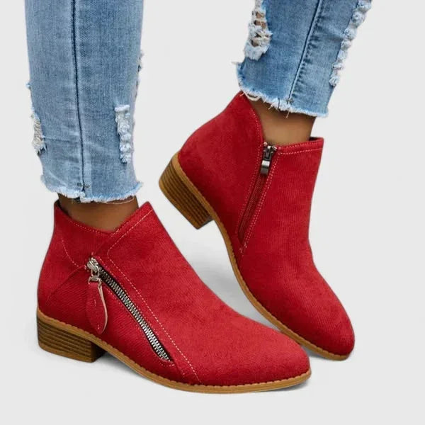 Simone Diagonal Zip Ankle Boots in Red