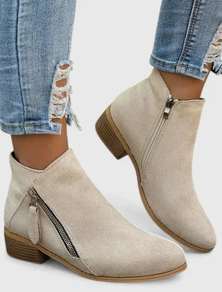 Simone Diagonal Zip Ankle Boots in Beige
