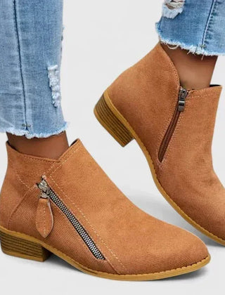Simone Diagonal Zip Ankle Boots in Caramel