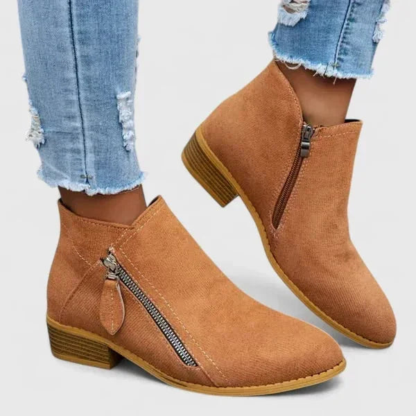 Simone Diagonal Zip Ankle Boots in Caramel