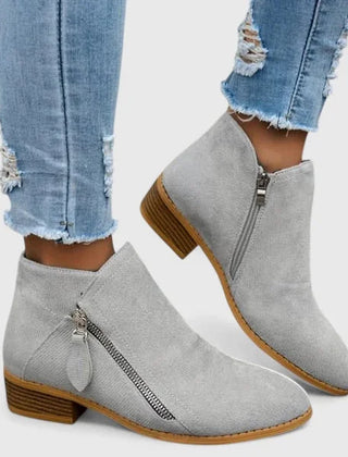 Simone Diagonal Zip Ankle Boots in Grey