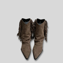 Sofia Fringe Pointed Toe Western Boots in Brown
