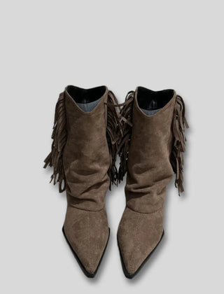 Sofia Fringe Pointed Toe Western Boots in Brown