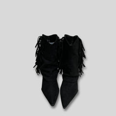 Sofia Fringe Pointed Toe Western Boots in Black